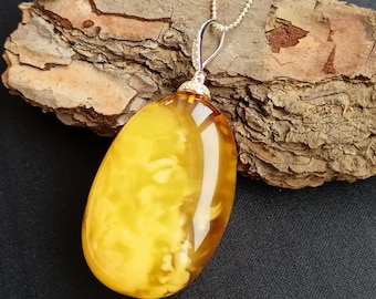 Seltener Bernstein Anhänger mit Sterling Silber Kette, Zirkonia Schmuck, Bernstein Geschenk