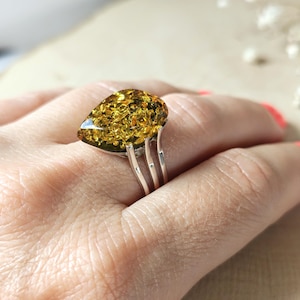 Baltic Amber Ring, sparkling silver jewelry, handmade ring, Unique Design, gift for women