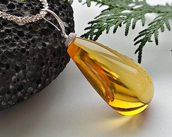 Baltic Amber Pendant, Sterling Silver, Cubic Zirconia Chain