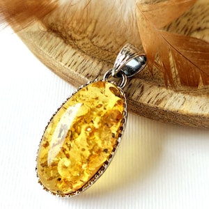 Glowing Amber Pendant, Amber and Silver Pendant, natural Amber Jewelry, Amber Gift for her, cognac amber, handmade amber jewelry