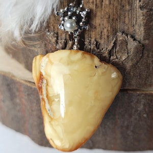 Natural Baltic Amber Pendant, Sterling Silver jewelry, Cubic Zirconia bail, handmade pendant, gemstone, pearl, natural bark