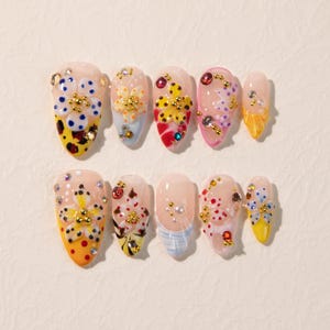 3D Flower Press-On Nails: Ocean Bloom Mermaidcore Nail Art