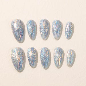 Luxury Silver Almond Press On Nails: Custom Design Nail Art
