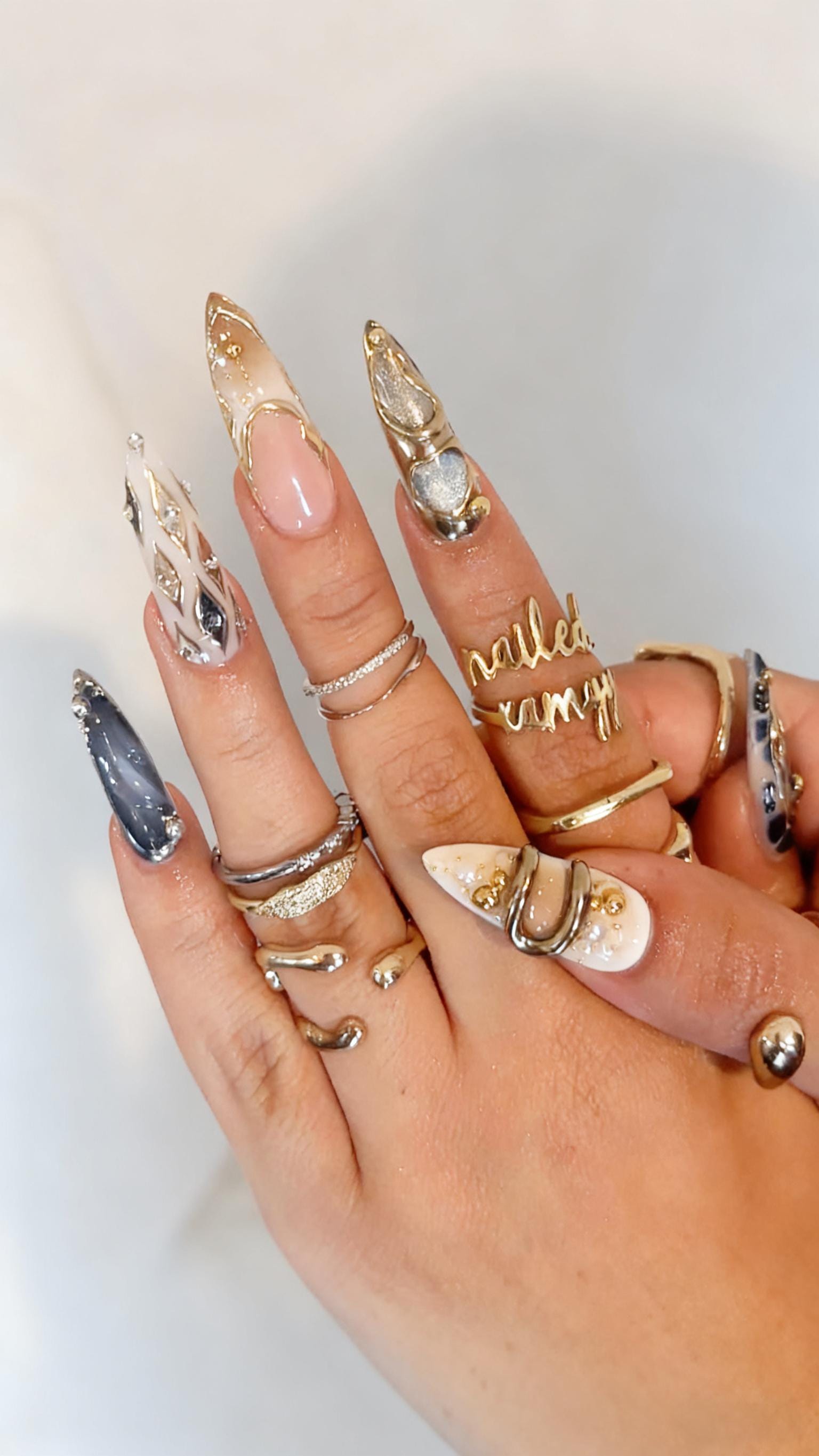 Kaichen Press On Nägel Stiletto Mit Strass – 24-teiliges Set In 12 Größen, Inkl. Klebetabs & Feile