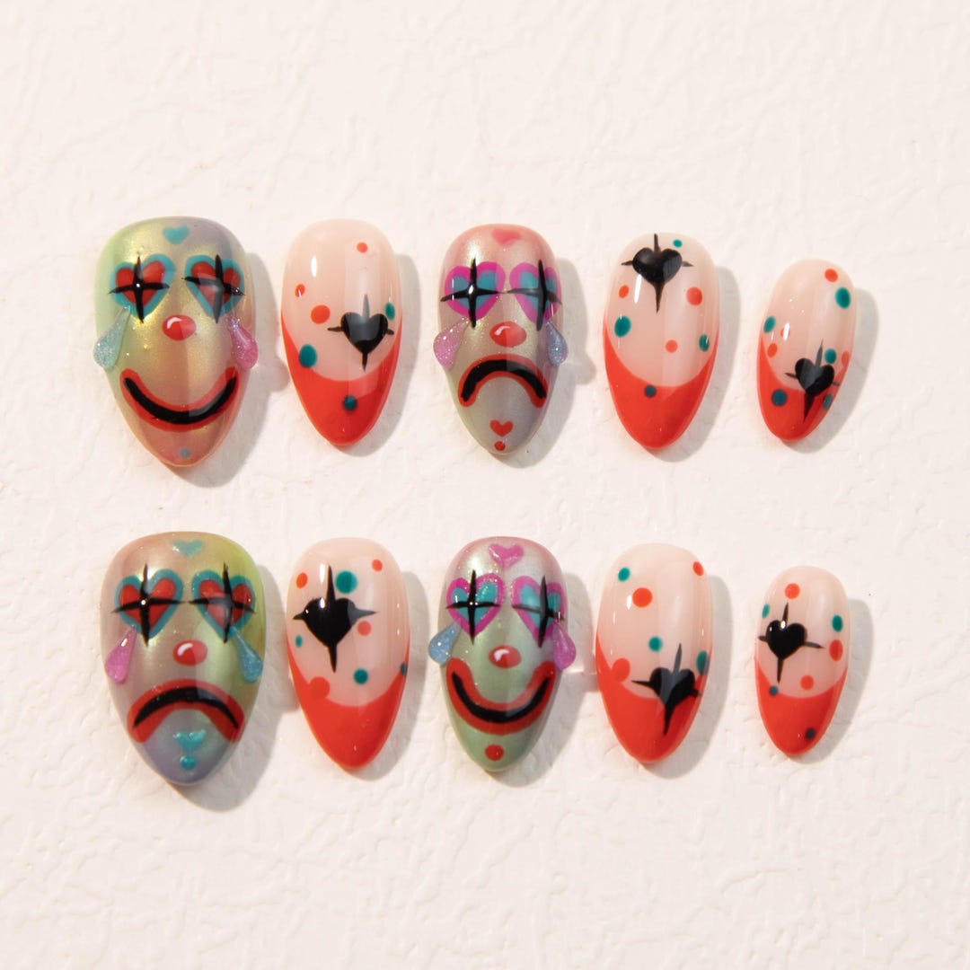 Hand-painted Clown Face Press on Nails | 3D Colorful Tears With Heart Design | Unique Clown Nail Art | Fun & Bold Statement Nails - Etsy Japan