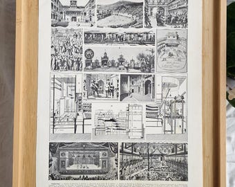1920s French Theatre Print – Larousse Antique Theater Architecture Chart, Stage Design & Opera House Illustration