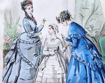 1869 French Fashion Plate – La Femme Et La Famille – Victorian