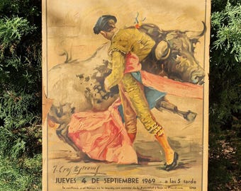 Cartel taurino original de la Plaza de Toros de Madrid de 1969 – Gran cartel español Taurino sobre cartón, impresión vintage Corrida Matador