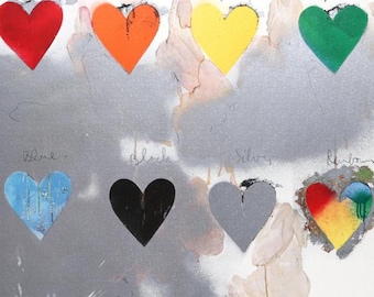 Jim Dine "Ocho Corazones" 1970 – Serigrafía original de galería, arte pop vintage enmarcado de gran tamaño, pieza de coleccionista excepcional, regalo de San Valentín