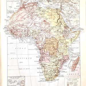 Original 1920s Africa Map – Antique French Atlas Print, Colonial Era African Continent Lithograph, Vintage World Cartography Wall Art