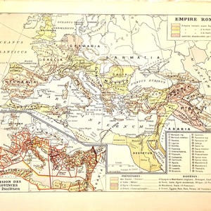 Originele kaart van het Romeinse rijk uit de jaren 1920 – antieke Franse atlasprint, kunst en architectuur uit het oude Rome, illustratie klassiek kunst aan de muur