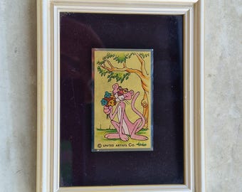 Pequeña ilustración vintage de la Pantera Rosa de United Artists: arte del personaje enmarcado, certificado en pan de oro de 23 quilates, regalo original de San Valentín.