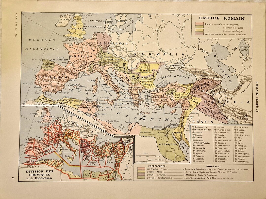 Vintage Roman Empire Map – Antique French Lithograph, 1920s Historical ...
