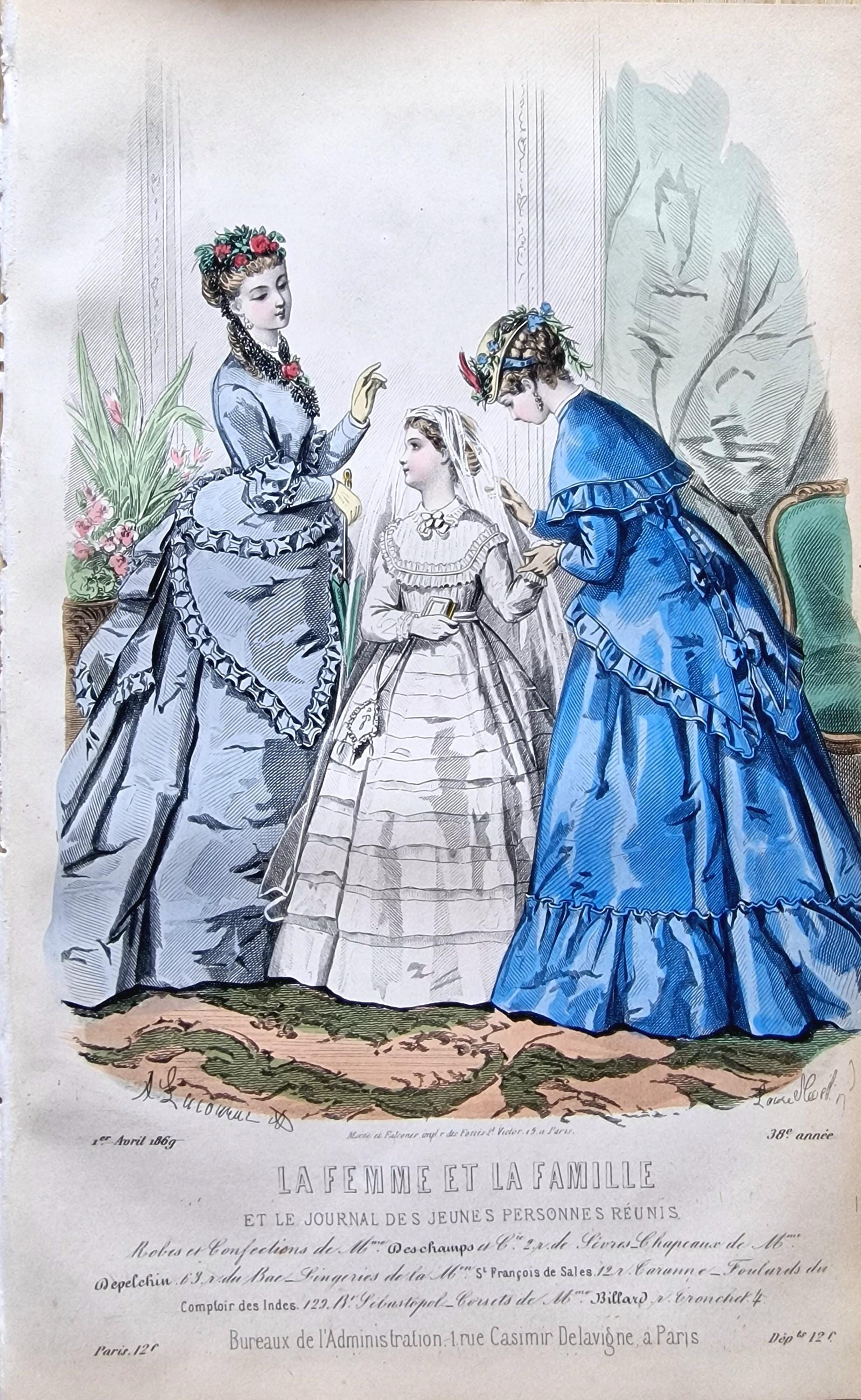 1869 French Fashion Plate – La Femme Et La Famille – Victorian