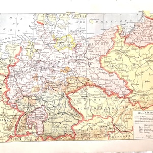 Originele kaart Duitsland 1928 – antieke Franse atlasprint, politieke en industriële kaartlithografie uit Weimar-tijdperk, muurkunst Centraal-Europa