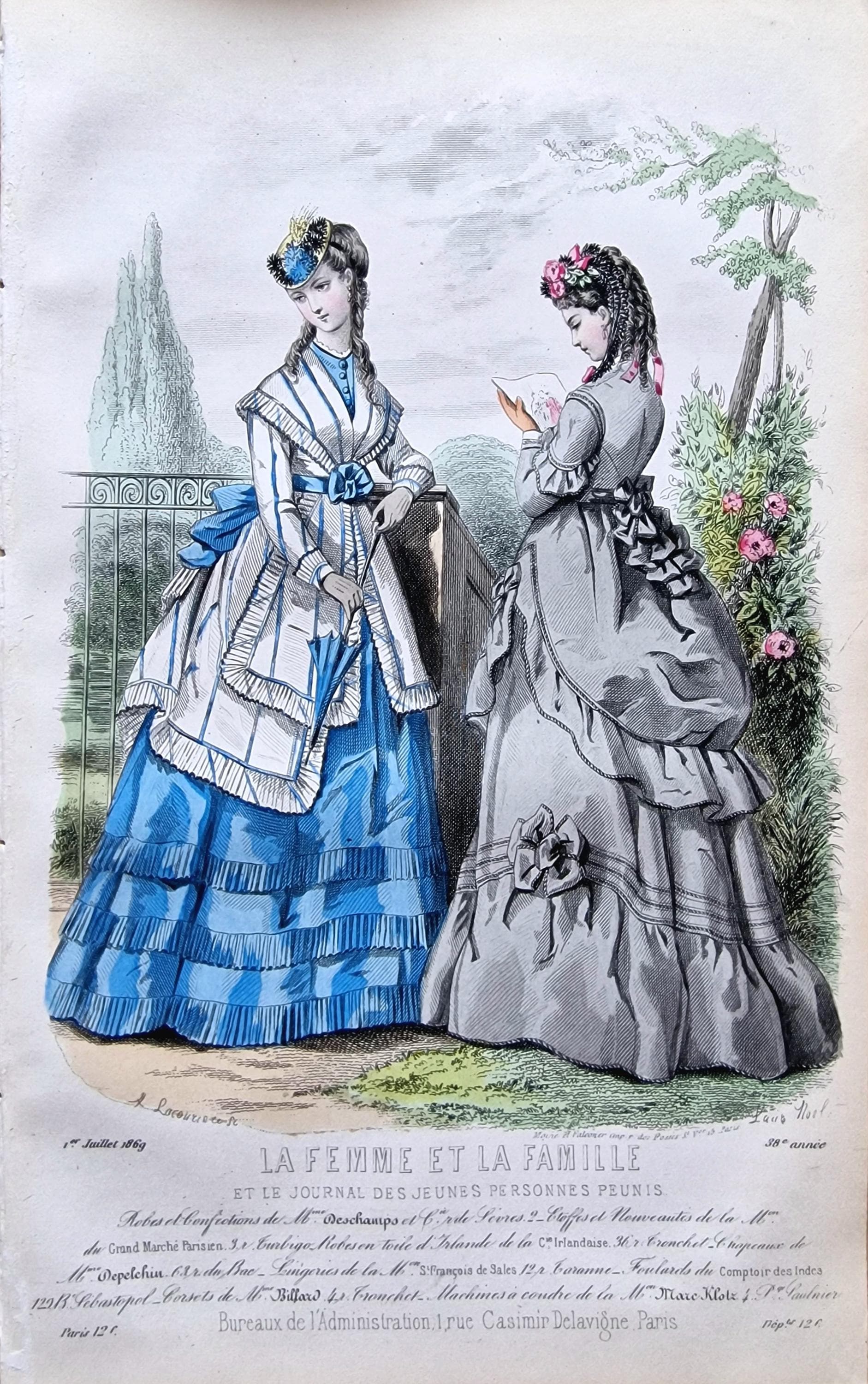 1869 French Fashion Plate – Paris Victorian Fashion – Hand-colored