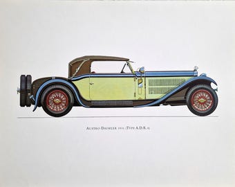Impresión de coche clásico de gran tamaño de la década de 1960: ilustración del automóvil clásico Austro-Daimler Tipo ADR 8 de 1931, auténtico arte mural sobre la historia del motor.