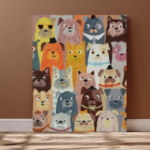 Arte mural colorido de perros de 40 x 50 cm: pintura acrílica caprichosa con adorables perros de dibujos animados