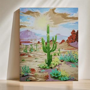 50x65 Colorful Desert Cactus Landscape – Acrylic Painting on Canvas – Southwestern Wall Art