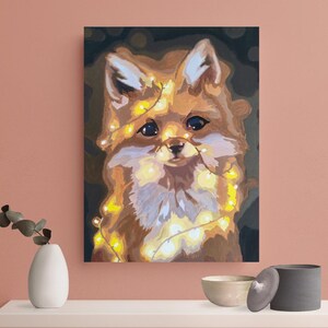 40x50 Fuchs Eingehüllt in Lichterkette – Acryl Tier Gemälde auf Leinwand | Skurrile Woodland Wandkunst