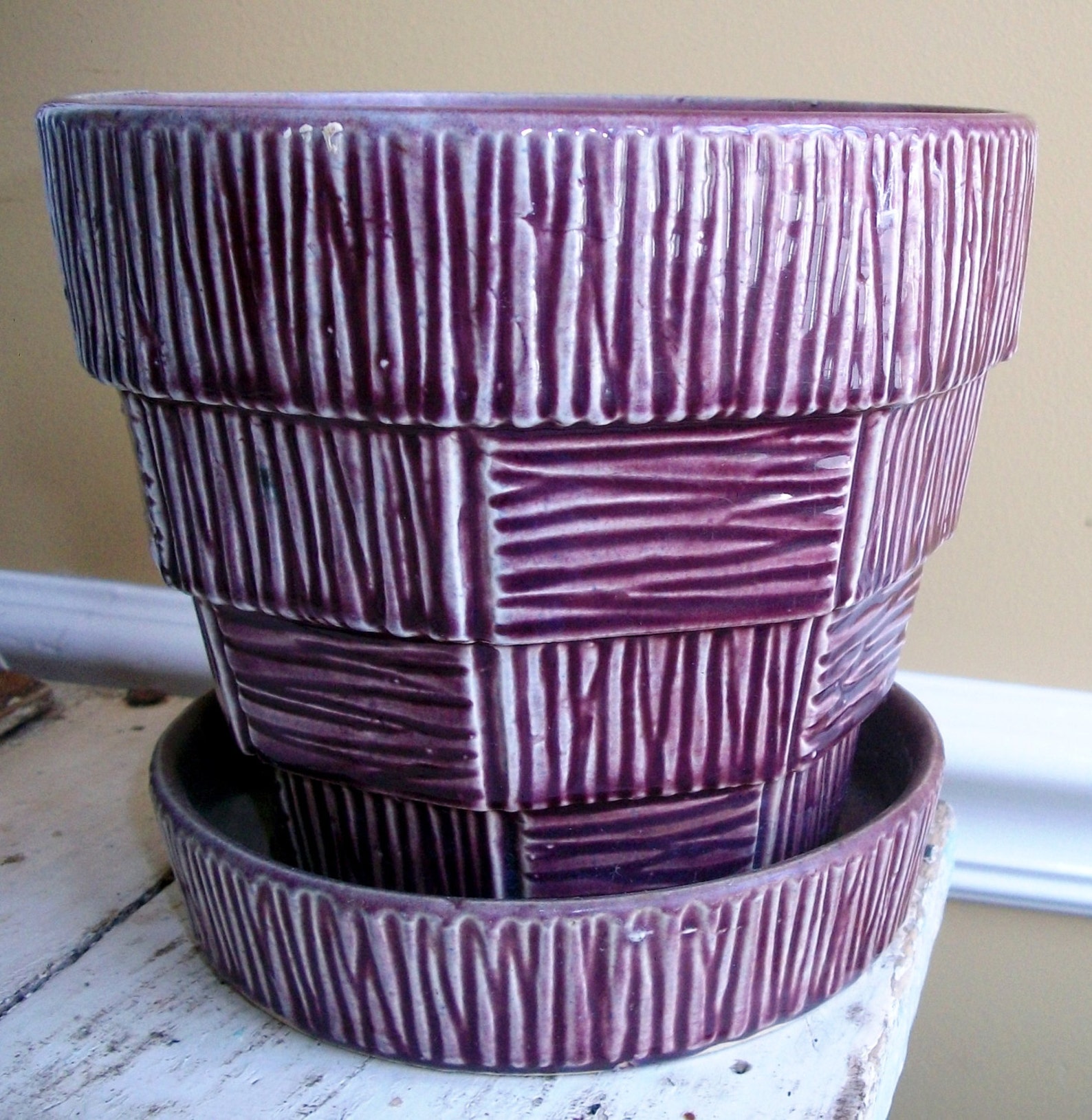 Vintage McCoy POTTERY RARE Large Purple Flower Pot w/ Etsy