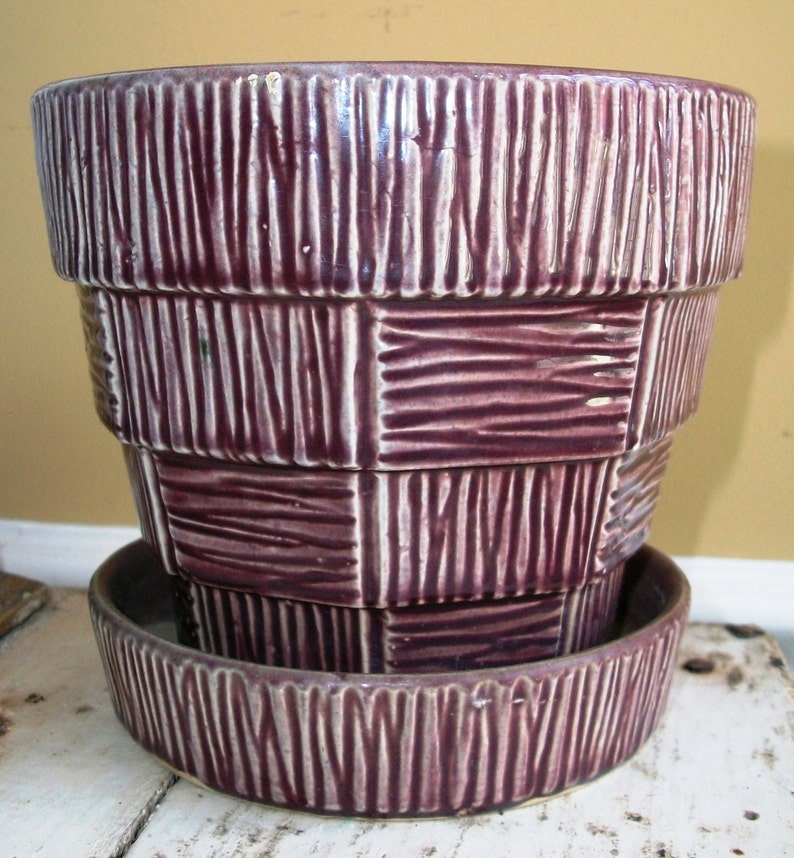 Vintage McCoy POTTERY RARE Large Purple Flower Pot w/ Etsy