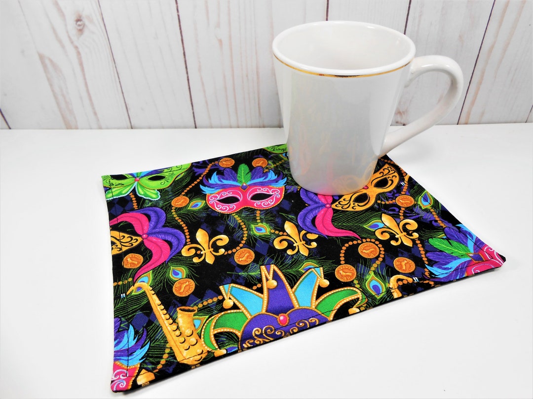 Placemats, Snack Size, Set of 4 Reversible Mardi Gras Print and