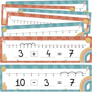 Póster de línea numérica Montessori bohemio Groovy de 26 piezas, exhibición de matemáticas para niños, aprendizaje de números para decoración de aulas de primaria