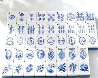 Blue and White Porcelain Mahjong Set, Chinoiserie American Mahjong Tiles, Floral Acrylic Mahjong Set, Elegant Mahjong Gift