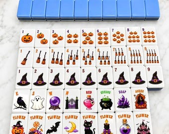 Halloween Mahjong Tiles, American Mahjong Set, Spooky Witch Pumpkin Mahjong Tile Set, Acrylic Mahjong Gift for Game Night