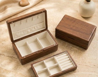 Personalized Walnut Jewelry Box, Birthday Gift for Her, Removable Tray