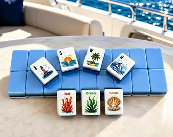 Blue Ocean American Mahjong Tile Set, Coastal Beach Mahjong Tiles, Sea Life Mahjong Gift