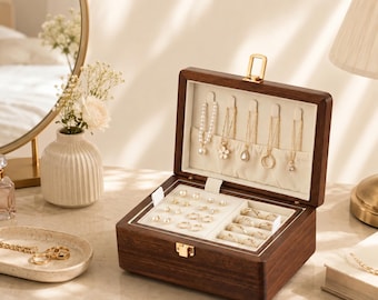 Regalo de quinto aniversario de bodas para esposa, joyero de madera personalizado, caja de madera para guardar recuerdos de aniversario