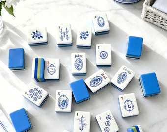 Blue White Floral American Mahjong Set, Chinoiserie Mahjong Tile Set, Acrylic Mahjong Tiles with Gift Box, Mahjong Gift for Mom