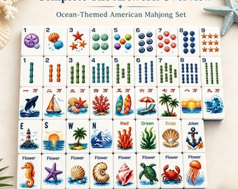 Ocean Themed American Mahjong Tile Set, Coastal Mahjong Tiles, Beach Mahjong Set, Sea Life Mahjong Gift for Mahjong Lovers