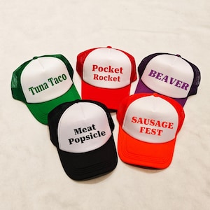 Funny Trucker Hat Roulette Pack,Inappropriate Bachelorette Party Hats,Dirty Foam Hats,Unhinged Hat Game for Girls Trip,Beach or Bar Crawl