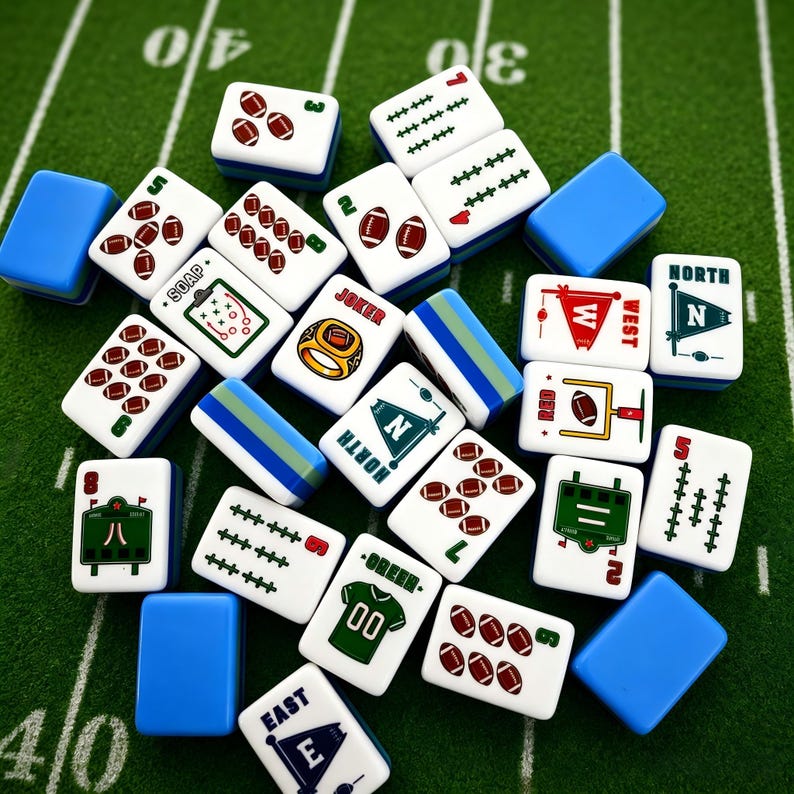 American Football Mahjong Set, Football Fan Gift, Game Day Gift for Mahjong Lovers, Sports Theme Mahjong Tiles,160tiles image 5