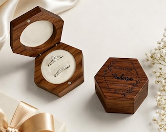 Custom Wooden Ring Box, Personalized Wedding Ring Holder, Engraved Ring Bearer Box, Anniversary Gift