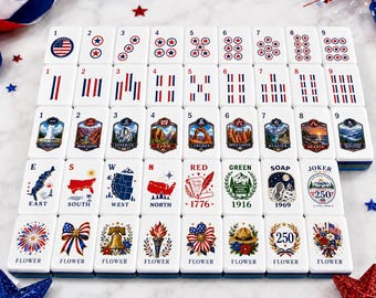 Fourth of July Mahjong Tiles, American Patriotic Mahjong Set, Red White Blue Mahjong Gift, UV Printed Acrylic Mahjong Set