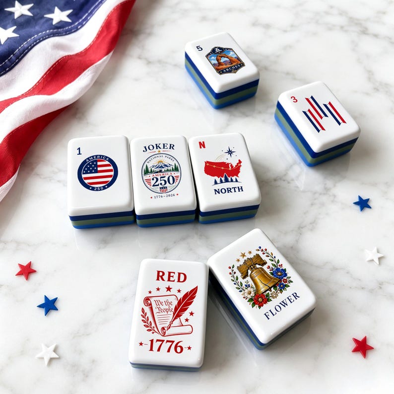 250th Anniversary American Mahjong Set,Patriotic National Parks Mahjong Tiles,Acrylic Mahjong Gift Set,250 Sets Worldwide image 4