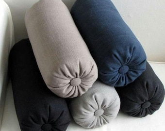 Handmade Round Bolster Pillow – Cylinder Cushion for Bed, Sofa or Yoga – Fabric Roll Pillow in Neutral Tones 4 pcs