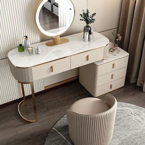 Luxury elegant make up table Luxury Vanity Table Set with Mirror & Stool  Gold Makeup Desk with Marble Texture Top elegant toilet  table