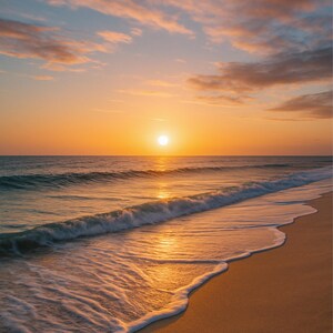 Golden Sunset Reflections on Ocean Shore – Beach Wall Art Digital Download (24x36”)
