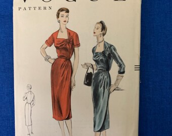 Bust 44 - Vintage 1954 Vogue Sewing Pattern 8436 Plus Size | Uncut FACTORY FOLDS mid century cocktail or wiggle dress