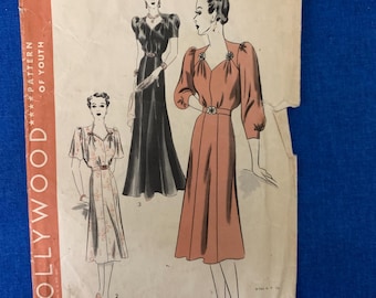 Bust 46 - Vintage 1940s Hollywood Pattern 1681 Plus Size Dress Sewing | Rare 40s glamour dress