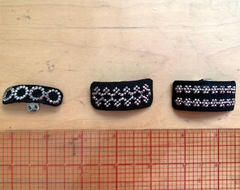 Antique Shoe Clips - Black Leather, Cut Steel - unmatching, 3 different designs