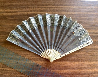 Antique 1920s Silver Spangled Fan with ORIGINAL BOX - French