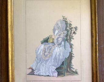 Antique Genuine 18th c. Galerie des Modes fashion print - Framed