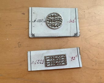 2 Antique French Art Deco Marcasite Brooch Cabochons - Salesman's Sample