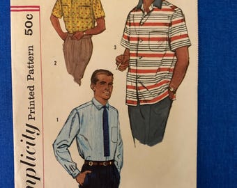 Chest 42-44 - Vintage 1950s Simplicity Sewing Pattern 2081 Men's Shirt Size Large | Mid century rockabilly sport shirt